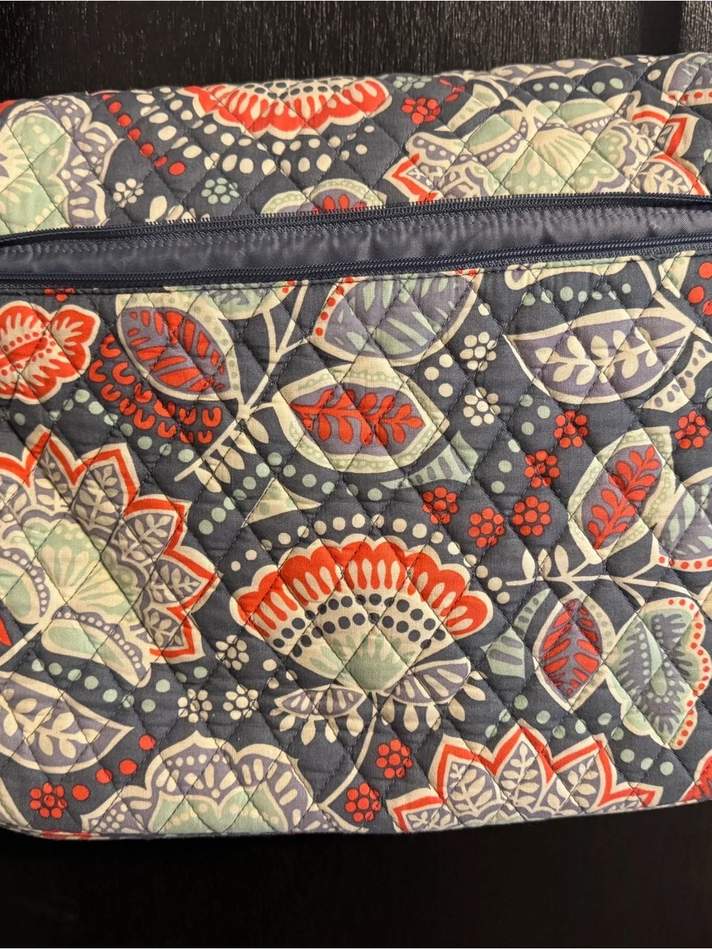 Vera Bradley Navy Quilted Crossbody with Coral Floral Motif